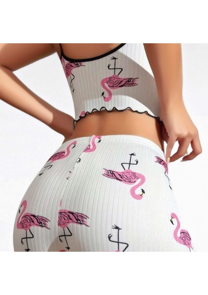 Mdb Mdbshop Pamuklu Beyaz Üstüne Pelikan Desen Fitilli Askılı Şortlu Pijama Takımı modelleri