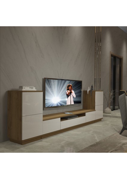 Trio ON2S Mdf Tv Ünitesi Tv Sehpası - Pera - Beyaz