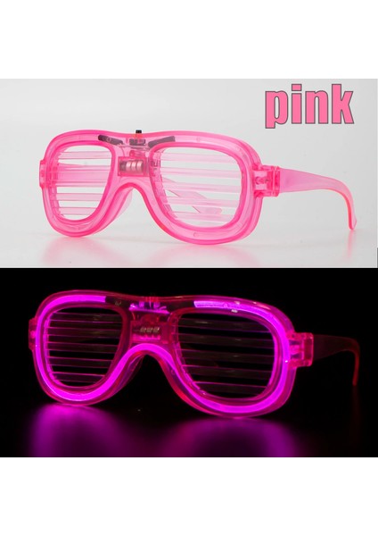 Pembe LED Işıklı Parti Gözlüğü - Neon Glow Şerit Gözlük 3 Modlu