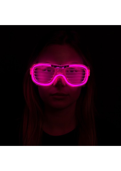 Pembe LED Işıklı Parti Gözlüğü - Neon Glow Şerit Gözlük 3 Modlu fiyatları