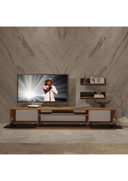 Trio 4s Mdf Tv Ünitesi Tv Sehpası - Ceviz - Siyah modelleri