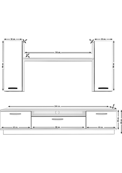Trio 5d Mdf Tv Ünitesi Tv Sehpası - Beyaz - Pera