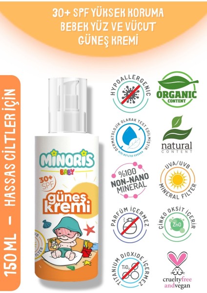 Baby Organik SPF 30 Sprey Güneş Kremi – Aloe Vera ve Aynısafa Özlü, UVA/UVB Koruma, 150 ml, Tüm Cilt Tipleri İçin indirimleri
