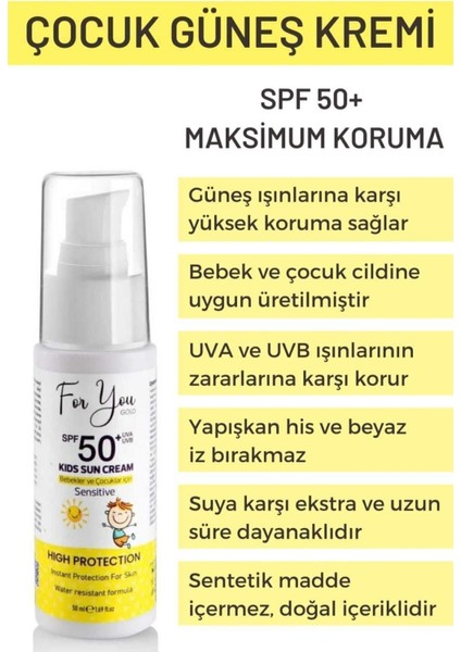 Bebek ve Çocuk Güneş Kremi SPF50+ 100 ml – Hassas Ciltler İçin, Suya Dayanıklı ve Hipoalerjenik