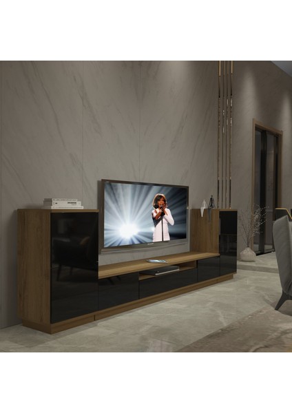 Trio ON2S Mdf Tv Ünitesi Tv Sehpası - Pera - Siyah