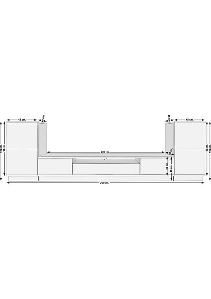 Trio ON2S Mdf Tv Ünitesi Tv Sehpası - Pera - Siyah
