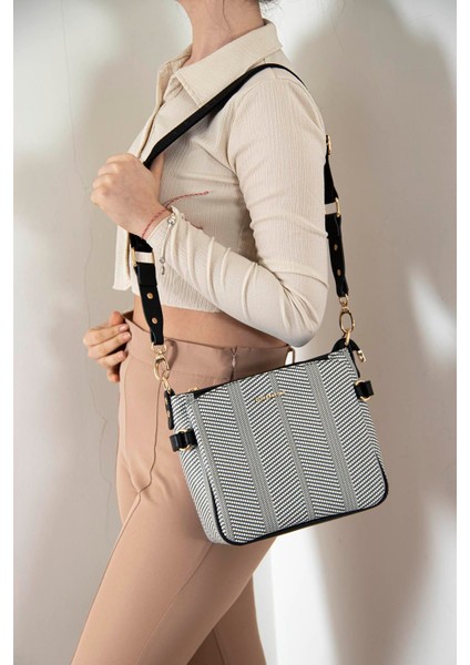 Silver & Polo Siyah Beyaz - Siyah SP884 Kadın Çapraz Çanta