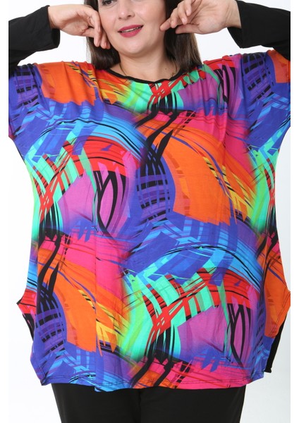 Kadın Likralı Yünlü Viskon Ön Desenli Büyük Beden Tunik fiyatları