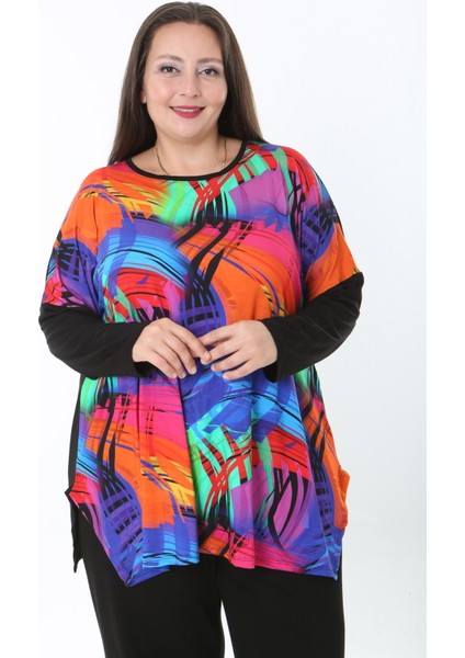 Kadın Likralı Yünlü Viskon Ön Desenli Büyük Beden Tunik fırsatları