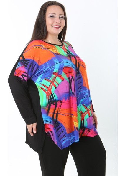 Kadın Likralı Yünlü Viskon Ön Desenli Büyük Beden Tunik indirimleri