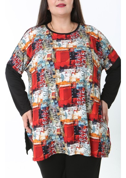 Kadın Likralı Yünlü Viskon Ön Desenli Büyük Beden Tunik fiyatları