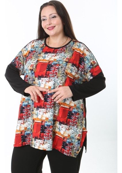 Kadın Likralı Yünlü Viskon Ön Desenli Büyük Beden Tunik fırsatları