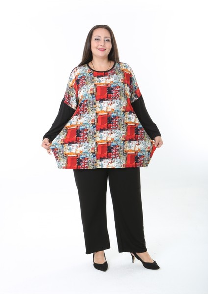 Kadın Likralı Yünlü Viskon Ön Desenli Büyük Beden Tunik indirimleri