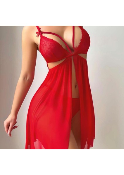 Mdb Mdbshop Kırmızı Göğüs Ip Detaylı Dantel Işlemeli Tül Gecelik fiyatları