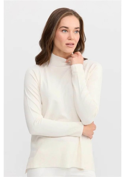 Kadın Yarım Balıkçı Yaka Kolları Yırtmaçlı Kazak Kemik fiyatları