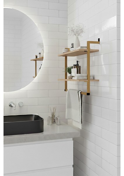 60X20 cm Banyo Rafı Duvara Monte Havluluk 2 Katlı Dekoratif Düzenleyici Organizer Gold Metal modelleri