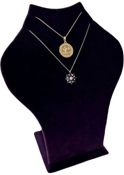 Bangok Model Süet Mor Kolye Gerdanlık Takı Sergileme Mankeni