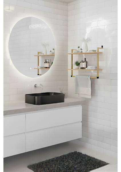 60X20 cm Banyo Rafı Duvara Monte Havluluk 2 Katlı Dekoratif Düzenleyici Organizer Gold Metal fiyatları