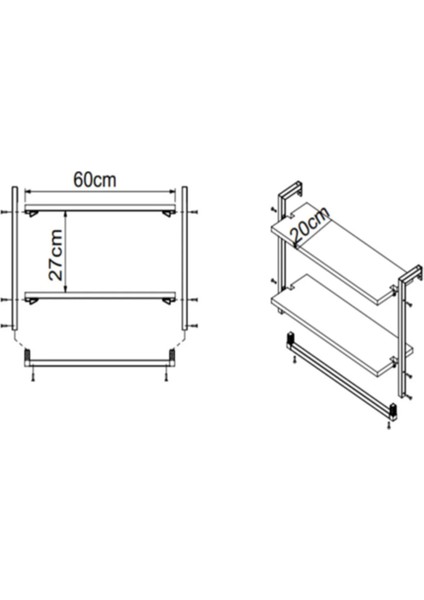 60X20 cm Banyo Rafı Duvara Monte Havluluk 2 Katlı Dekoratif Düzenleyici Organizer Gold Metal fırsatları