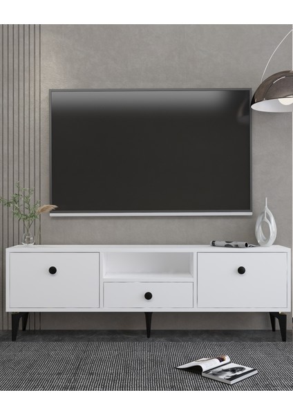 1300DROPDD-1 Tv Sehpası Beyaz-Siyah Kulp