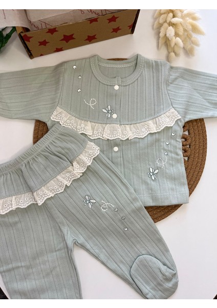 Arılı Kalpli Dantel Detaylı Kız Bebek 5li Set 0-3AY Hastane Çıkışı modelleri