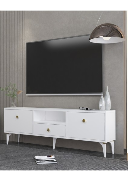 1300DROPDD-1 Tv Sehpası Beyaz-Altın Kulp fiyatları