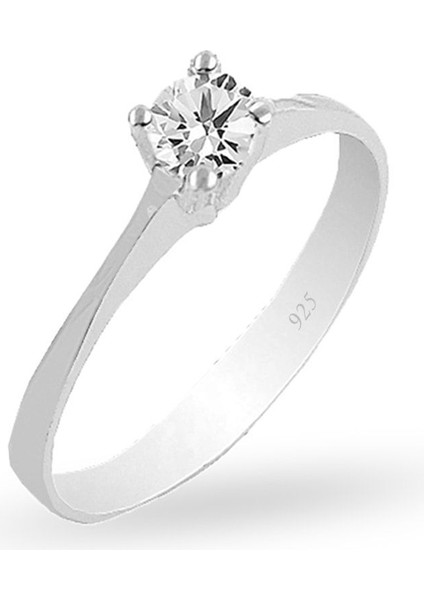 925 Ayar Gümüş Rodyum Kaplama Yuvarlak Tek Taş Zirkon Yüzük – Zarif ve Şık Takı Tasarımı fiyatları