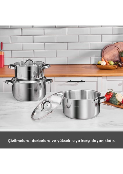 Magnus XL İndüksiyon Tabanlı 6 Parça Çelik Tencere Seti indirimleri