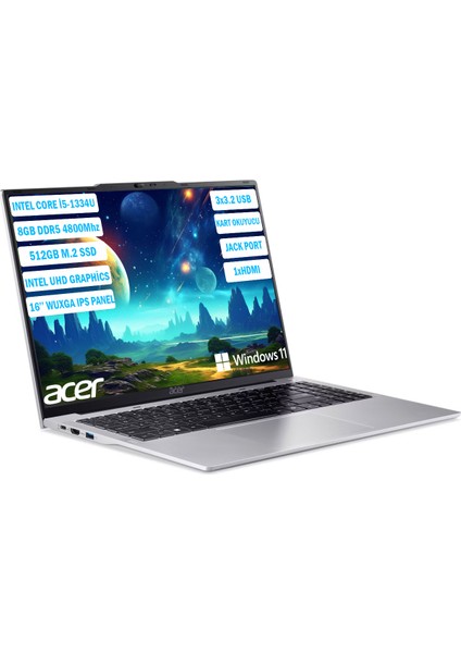 Aspire Lite I5-1334U 8 GB 512 GB SSD 16" ( 1920 x 1200) IPS Windows 11 Home NX.J23EY.001 fiyatları