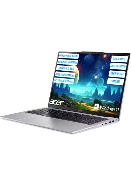 Aspire Lite I5-1334U 8 GB 512 GB SSD 16" ( 1920 x 1200) IPS Windows 11 Home NX.J23EY.001 modelleri