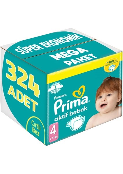 Bebek Bezi Beden:4 (9-14KG) Maxi 324 Adet Süper Ekonomik Mega Pk