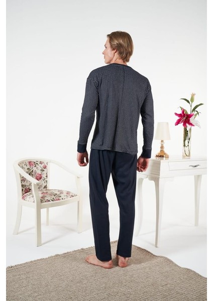 Erkek Kışlık Çizgili Interlok Şardonlu Pijama Takımı modelleri