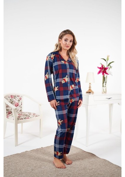 Kadın Kışlık Önden Düğmeli Ayıcıklı Kareli Süet Pijama Takımı fiyatları