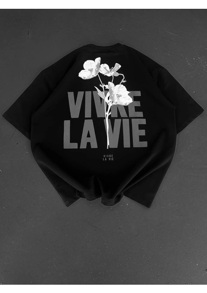 Baskılı Oversize Bisiklet Yaka T-Shirt - Siyah modelleri