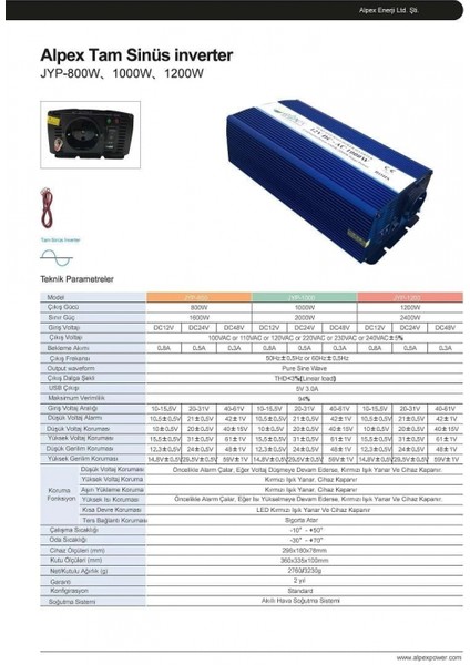 1000 Watt 24 Volt Tam Sinüs Inverter