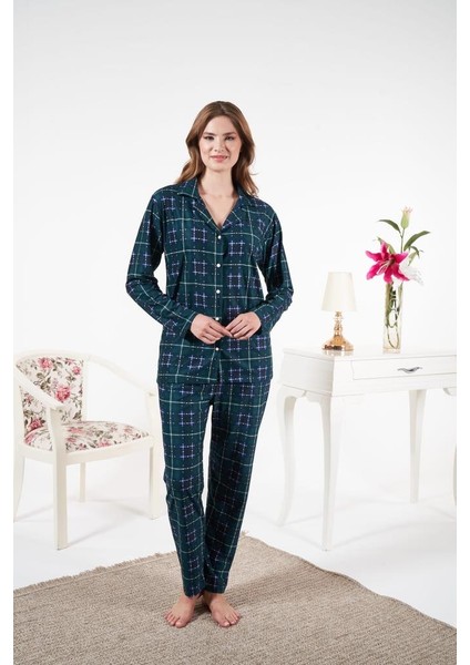 Kadın Kışlık Önden Düğmeli Kareli Süet Pijama Takımı fiyatları