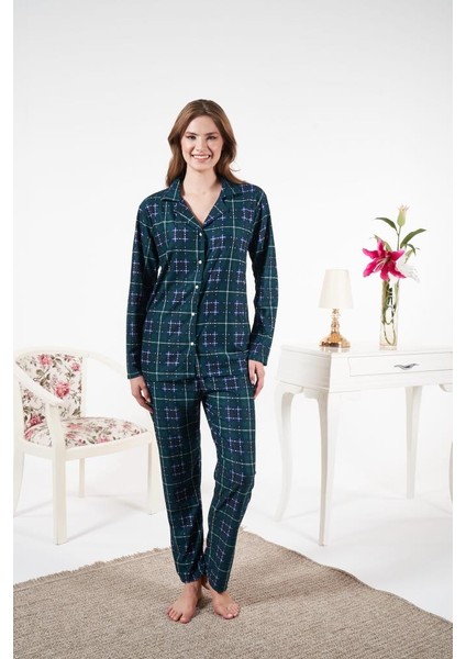 Kadın Kışlık Önden Düğmeli Kareli Süet Pijama Takımı indirimleri