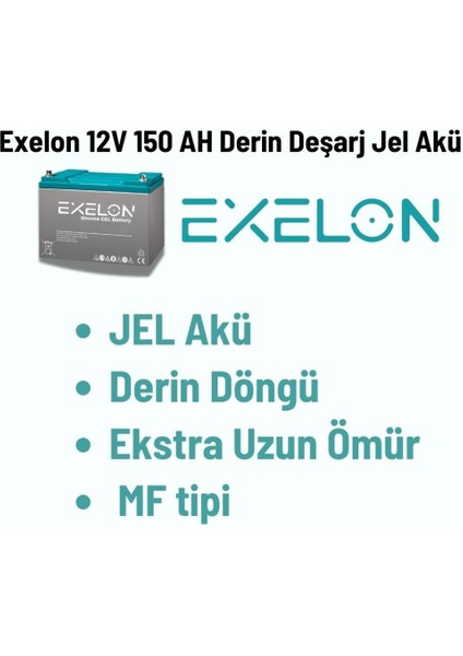 Exelon 12 Volt 150 Amper Jel Akü Derin Döngü Deep Cycle modelleri