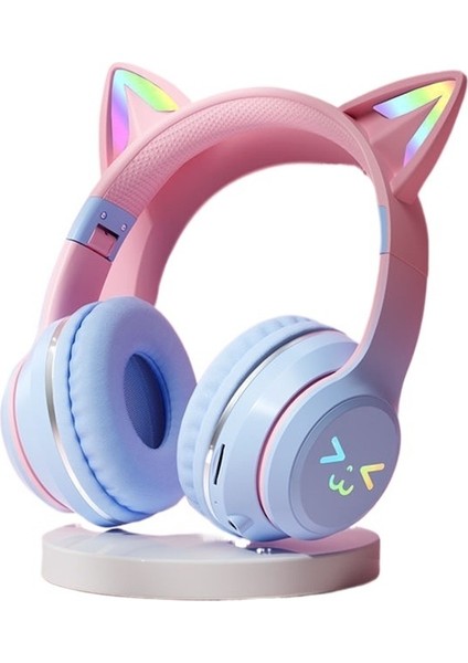 Yeni Degrade Renkli Kedi Kulaklı Bluetooth Kulaklık Başa Takılan Cep Telefonu Kablosuz Oyun Müzik Kulaklığı (Yurt Dışından)
