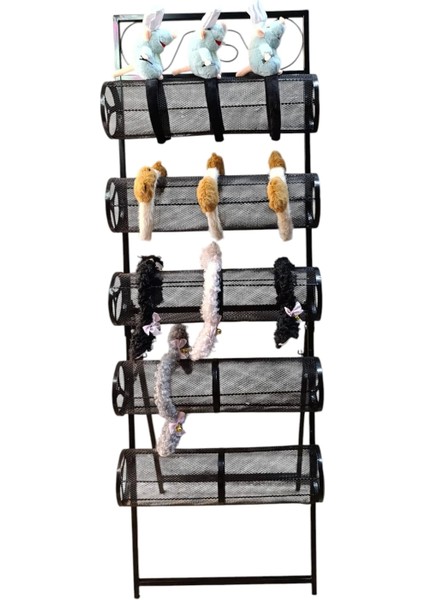 Ithal Metal Ayaklı Siyah Renk 148/49 cm Beş Katlı Taç Standı