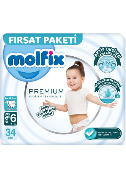 Premium Bebek Bezi Beden:6 (15+Kg) Extra Large 102 Adet Fırsat Pk + 6 Adet Islak Mendil fiyatları
