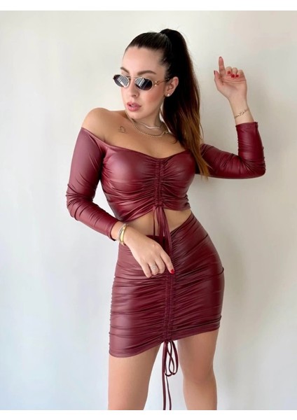 Kadın Büzgülü Deri Etek Takım Fırsat Ürün fırsatları