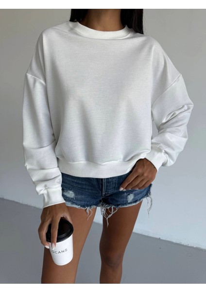 2 Iplik Bisiklet Yaka Sweat Beyaz F2339