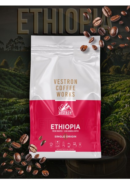 %100 Arabica Etiyopya Sidamo Espresso|Single Origin Filtre Kahve|Orta Kavrum|250g