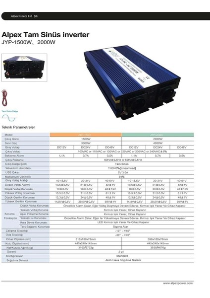 1500 Watt 24 Volt Tam Sinüs Inverter