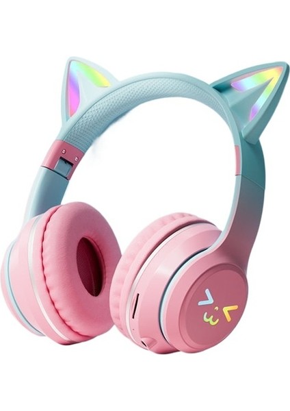 Yeni Degrade Renkli Kedi Kulaklı Bluetooth Kulaklık Başa Takılan Cep Telefonu Kablosuz Oyun Müzik Kulaklığı (Yurt Dışından)