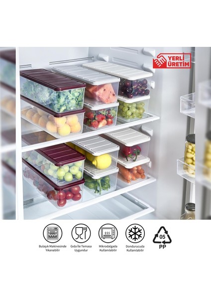 Nora 2 Lt Plastik Saklama Kabı 4'lü Set – Hava Geçirmez Kapaklı, Ekru/Mürdüm/Açık Gri, Mutfak Düzenleyici