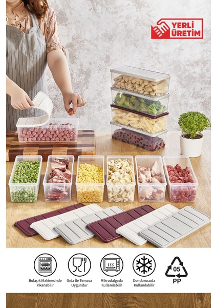 Nora 2 Lt Plastik Saklama Kabı 4'lü Set – Hava Geçirmez Kapaklı, Ekru/Mürdüm/Açık Gri, Mutfak Düzenleyici