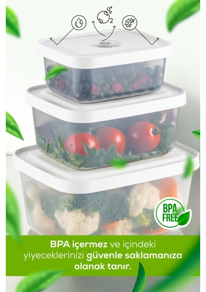 Vakumlu Gıda Saklama Kabı Seti – BPA’sız, Silikon Kapaklı, Sızdırmaz 4’lü (450-950-1800 ml) Çok Amaçlı Kullanım