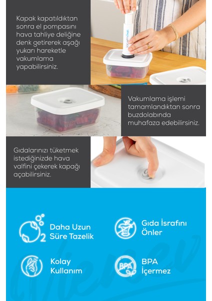 Vakumlu Gıda Saklama Kabı Seti – BPA’sız, Silikon Kapaklı, Sızdırmaz 4’lü (450-950-1800 ml) Çok Amaçlı Kullanım